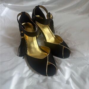 Black and Gold Heels with Tassel Detail